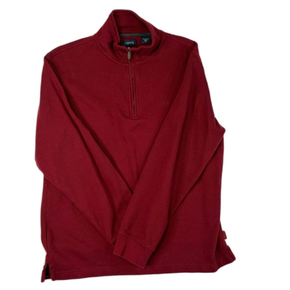 IZOD Men's 1/4 Zip Pullover Sweater Size Medium Maroon Ribbed Knit Mock Neck